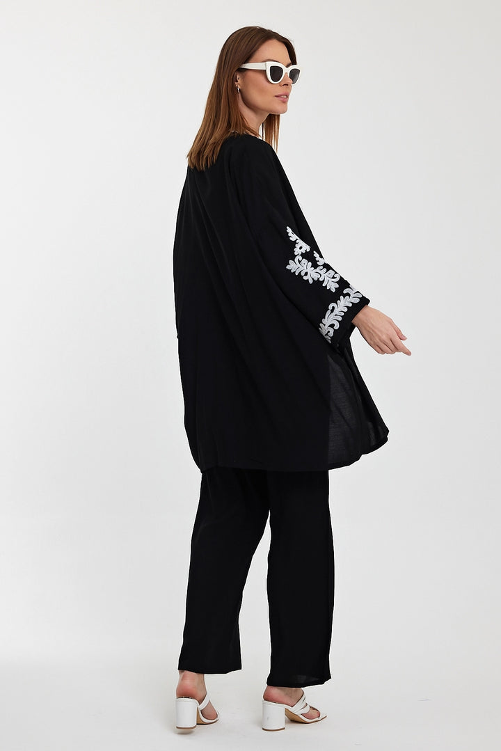 Maxi Boy Black Embroidered Kimono Top and Pants Set BCVL-24950 - Caguas