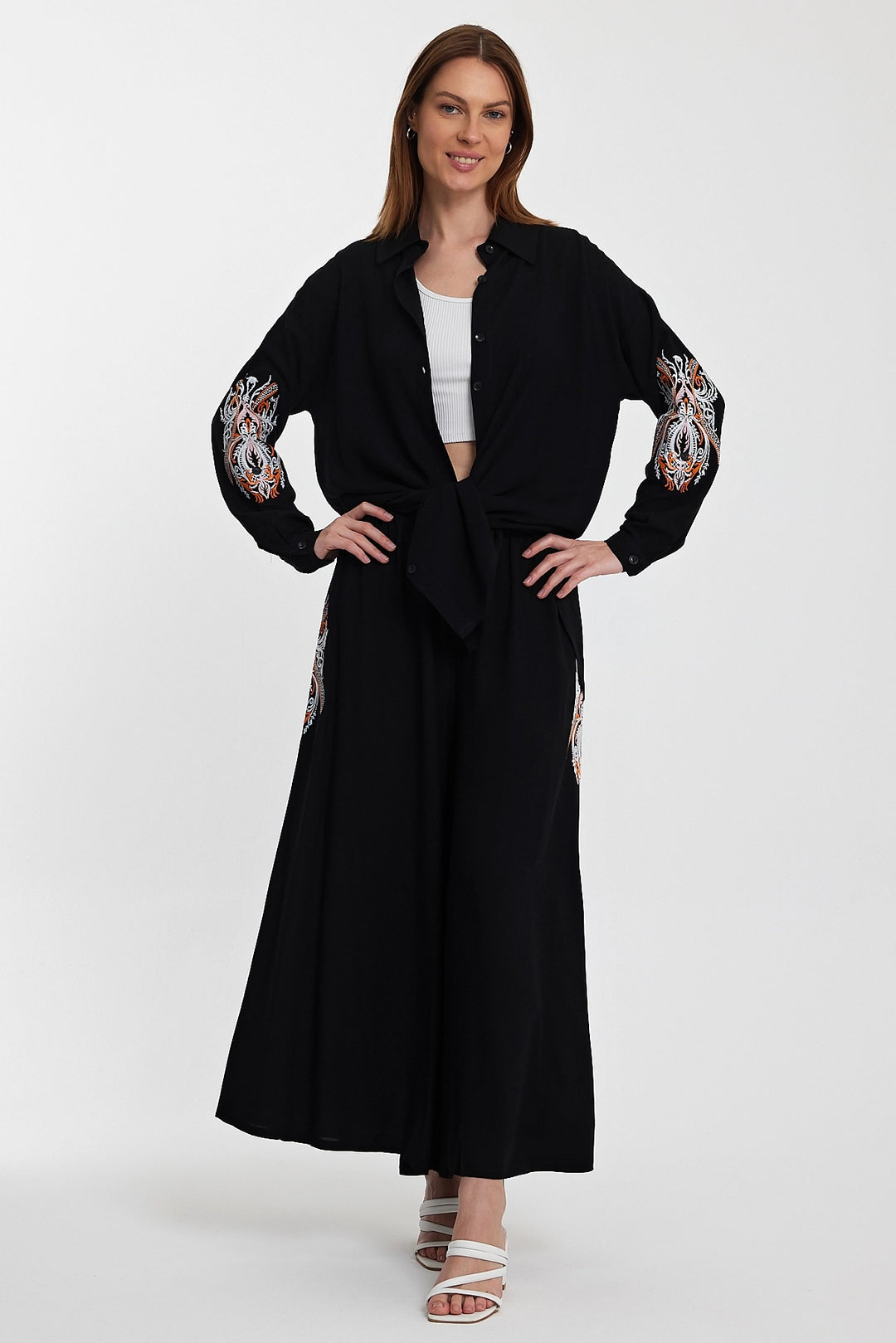 Maxi Boy Black Embroidered Shirt and Pants Woven Top Set BCVL-24930 - Bromley