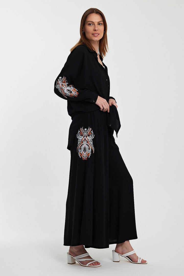 Maxi Boy Black Embroidered Shirt and Pants Woven Top Set BCVL-24930 - Bromley