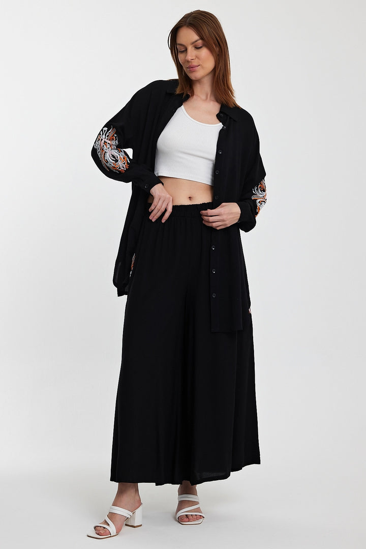 Maxi Boy Black Embroidered Shirt and Pants Woven Top Set BCVL-24930 - Bromley