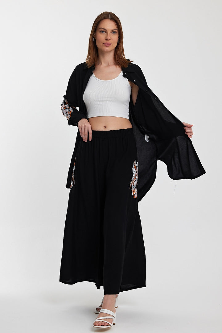Maxi Boy Black Embroidered Shirt and Pants Woven Top Set BCVL-24930 - Bromley