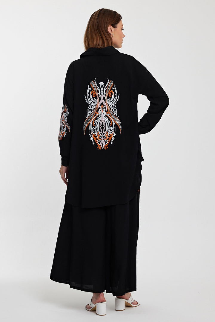 Maxi Boy Black Embroidered Shirt and Pants Woven Top Set BCVL-24930 - Bromley