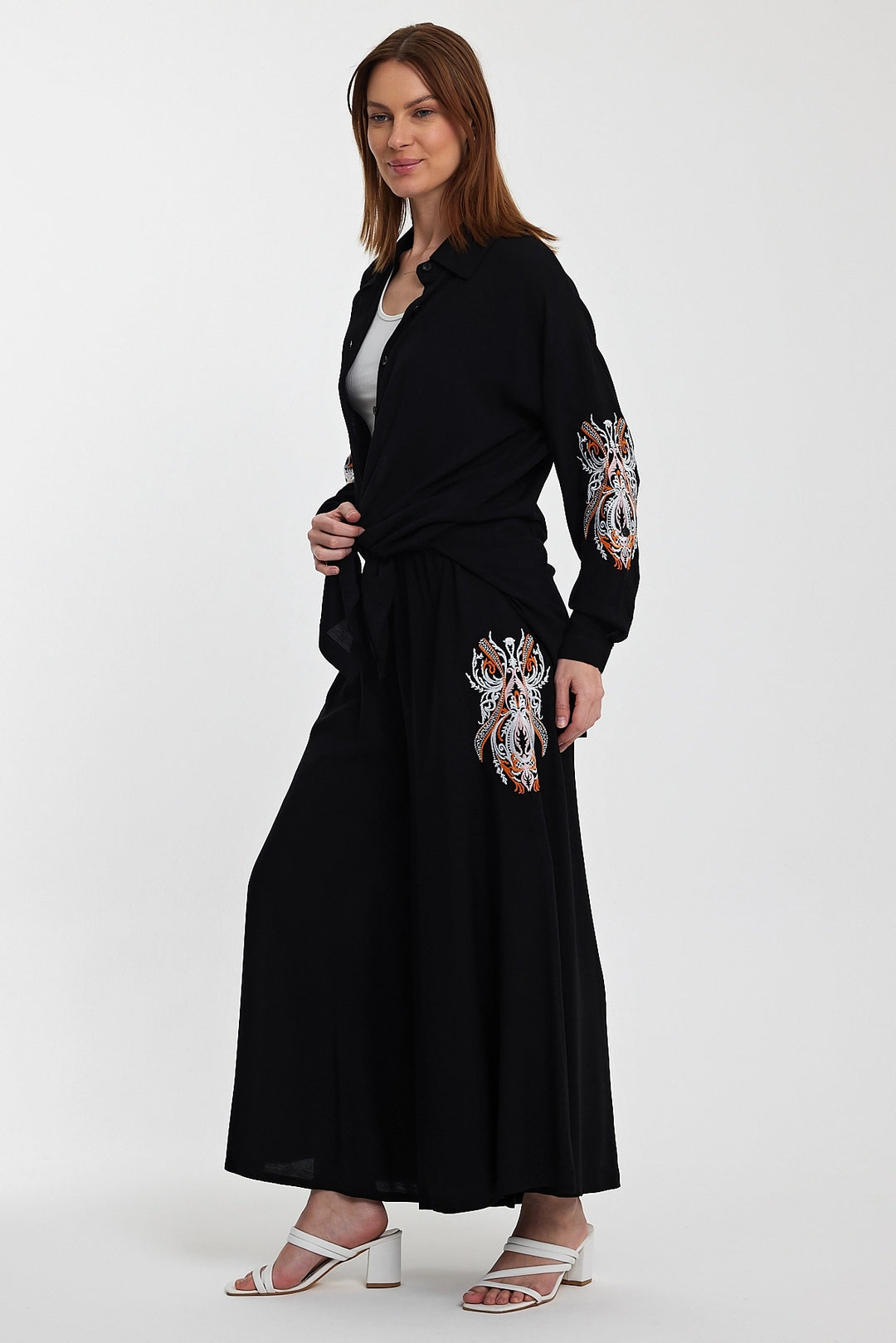 Maxi Boy Black Embroidered Shirt and Pants Woven Top Set BCVL-24930 - Bromley