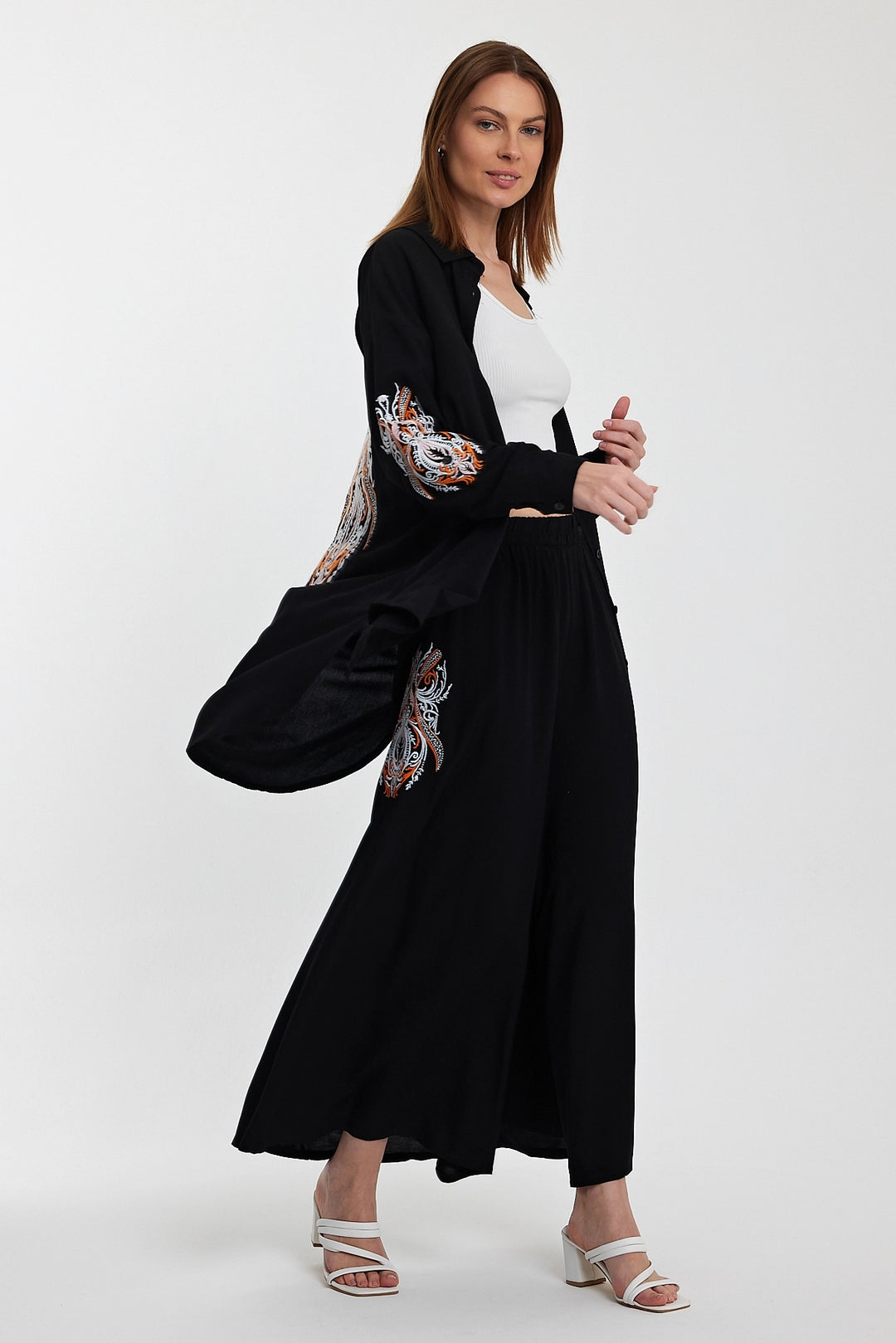 Maxi Boy Black Embroidered Shirt and Pants Woven Top Set BCVL-24930 - Bromley