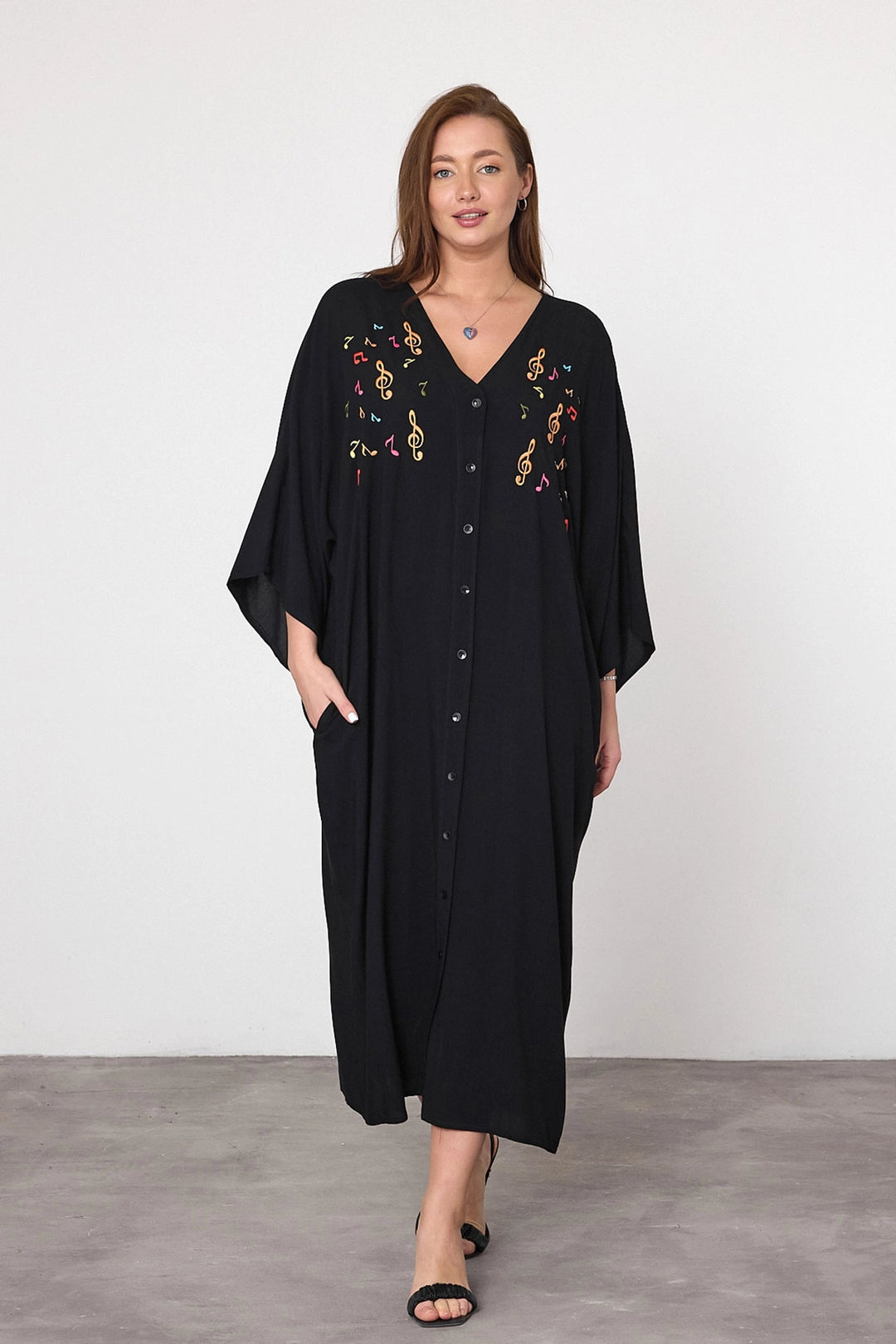 Maxi Boy Black Embroidered Woven Viscose Dress BCVL-25V040 - Charleroi