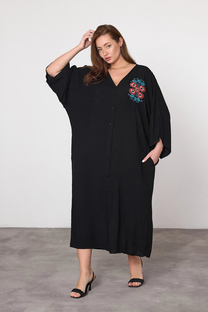 Maxi Boy Black Embroidered Woven Viscose Dress BCVL-25V038 - Stratford