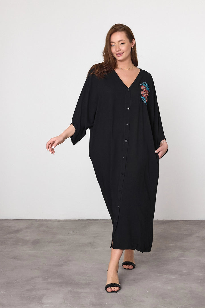 Maxi Boy Black Embroidered Woven Viscose Dress BCVL-25V038 - Stratford