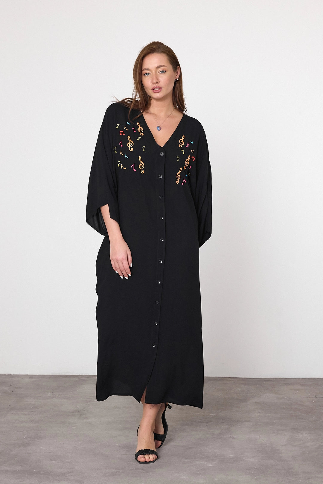 Maxi Boy Black Embroidered Woven Viscose Dress BCVL-25V040 - Charleroi