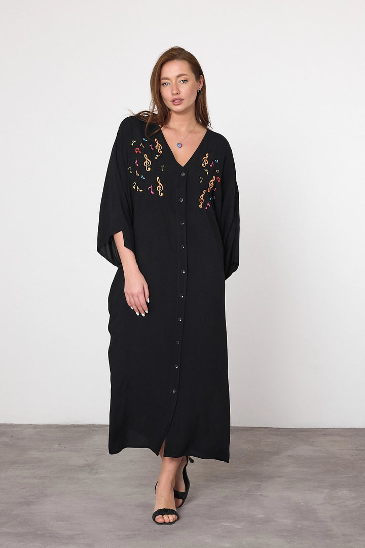 Maxi Boy Black Embroidered Woven Viscose Dress BCVL-25V040 - Charleroi