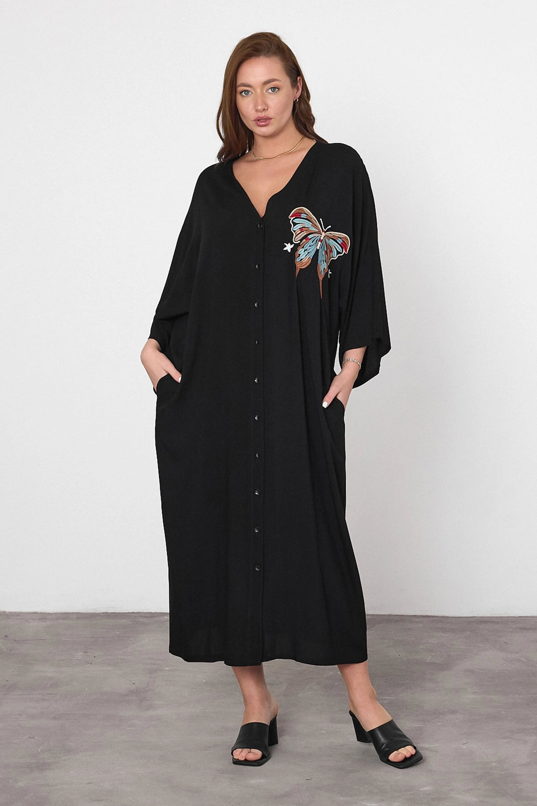 Maxi Boy Black Embroidered Woven Viscose Dress BCVL-25V048 - Goslar