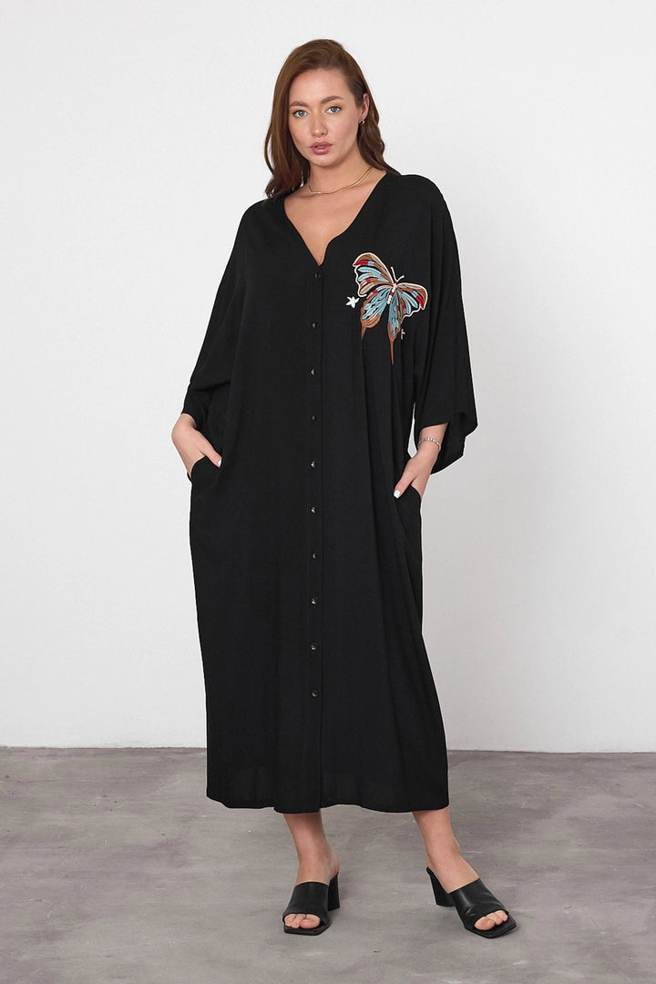 Maxi Boy Black Embroidered Woven Viscose Dress BCVL-25V048 - Goslar