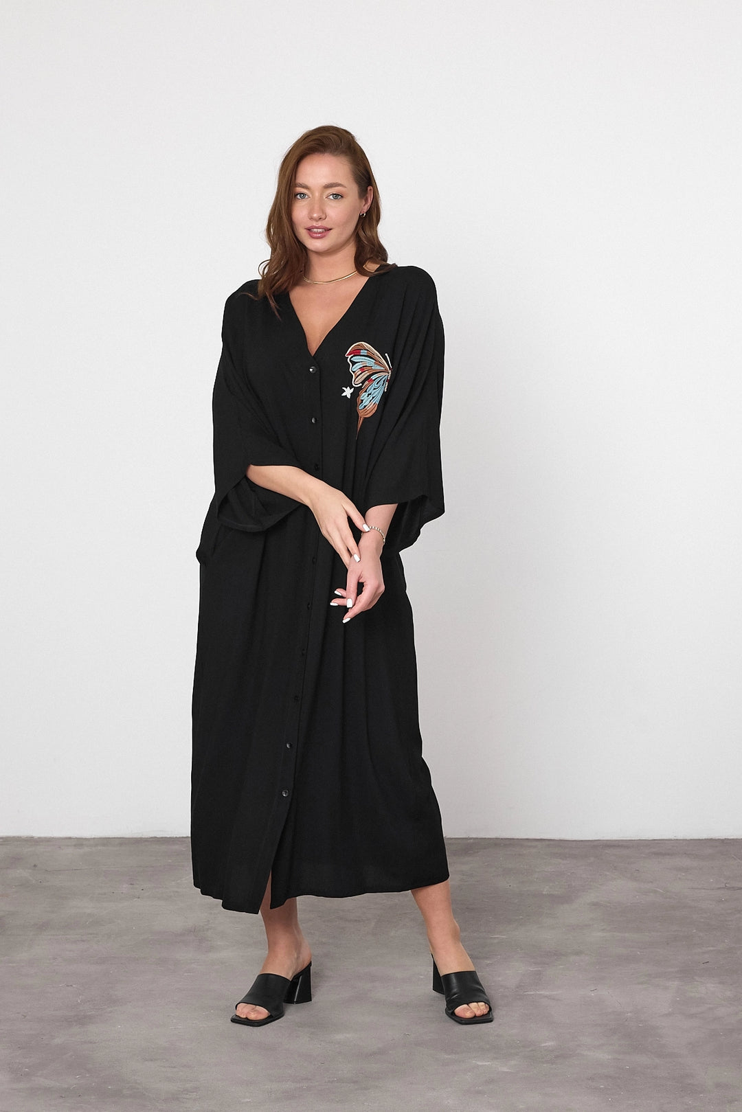 Maxi Boy Black Embroidered Woven Viscose Dress BCVL-25V048 - Goslar