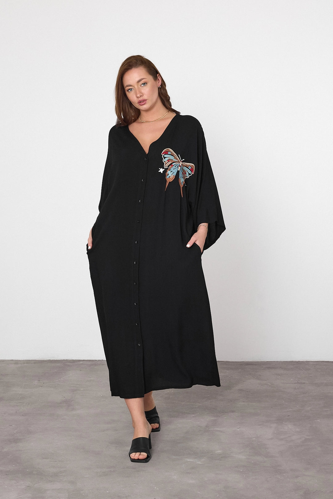 Maxi Boy Black Embroidered Woven Viscose Dress BCVL-25V048 - Goslar