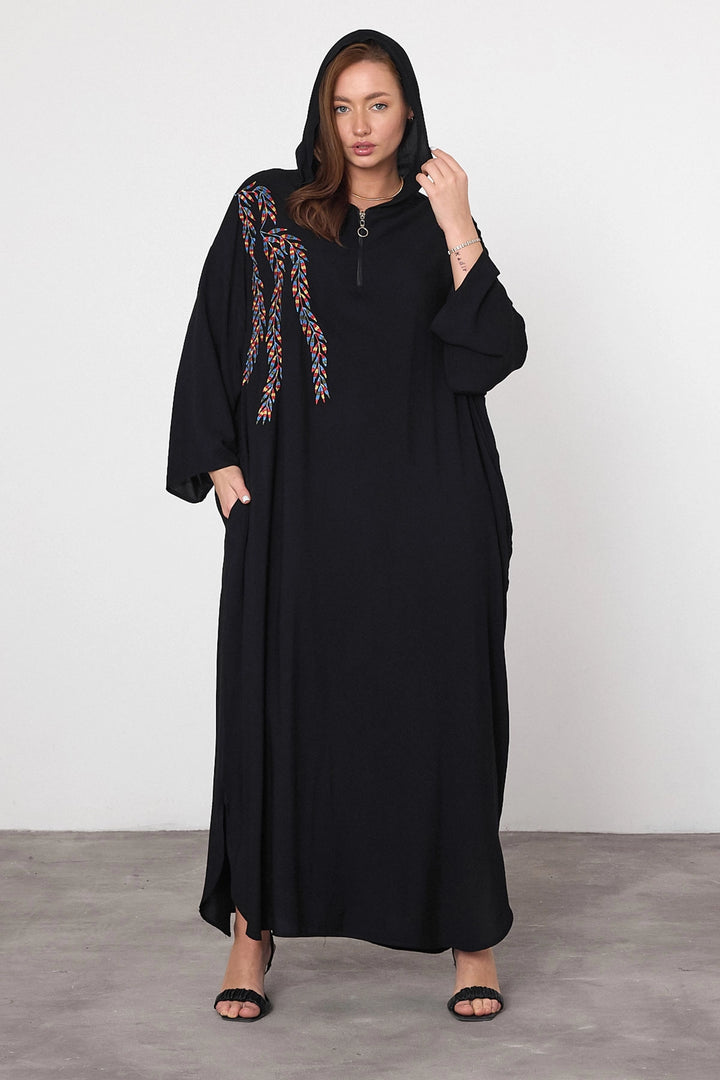 Maxi Boy Black Embroidered Knitted Viscose Dress BCVL-25V037 - Santa Barbara