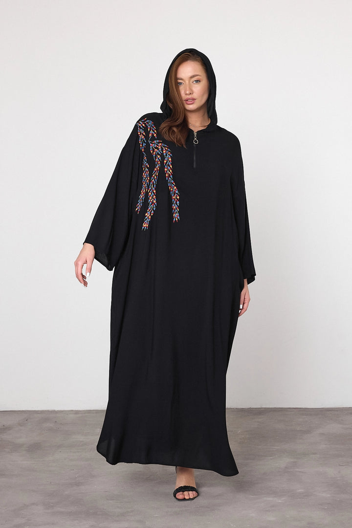 Maxi Boy Black Embroidered Knitted Viscose Dress BCVL-25V037 - Santa Barbara