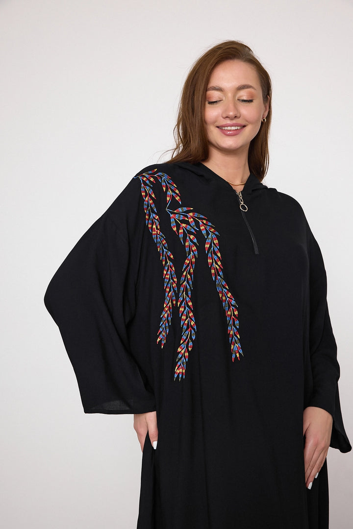 Maxi Boy Black Embroidered Knitted Viscose Dress BCVL-25V037 - Santa Barbara