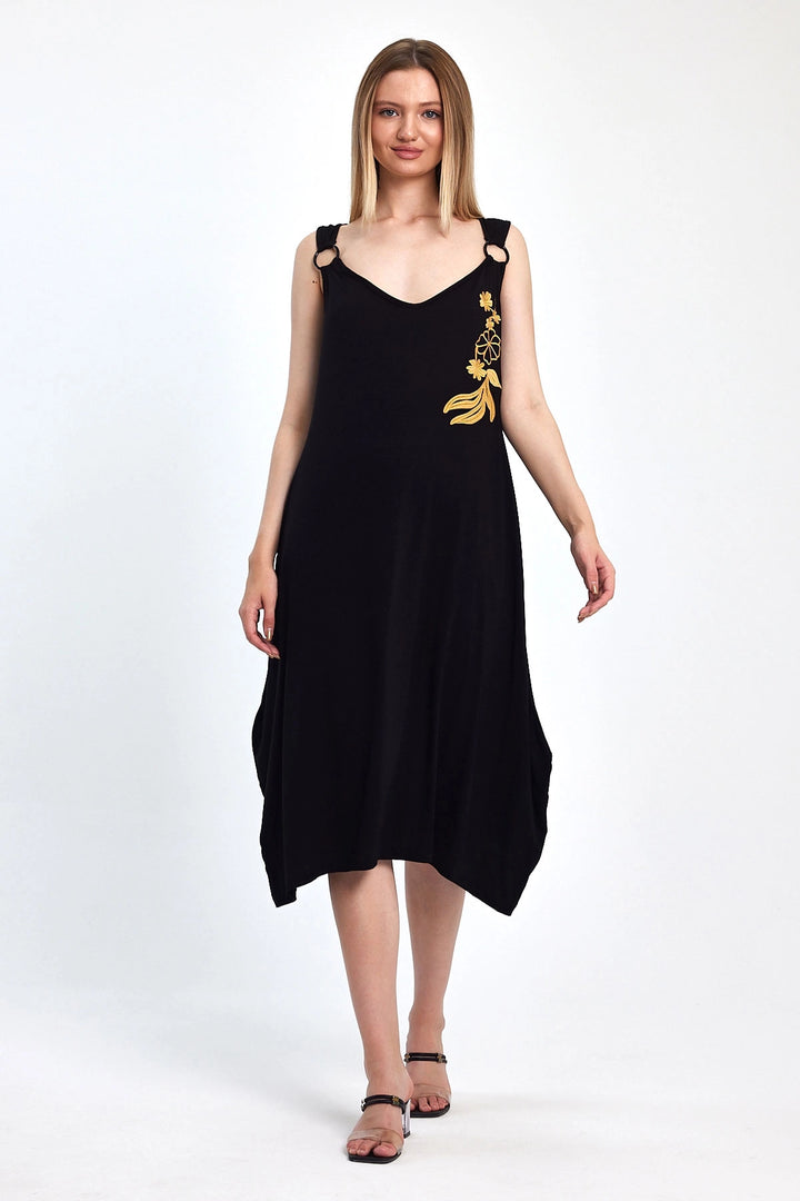 Maxi Boy Black Embroidered Knitted Viscose Dress BCVL-251039 - National City