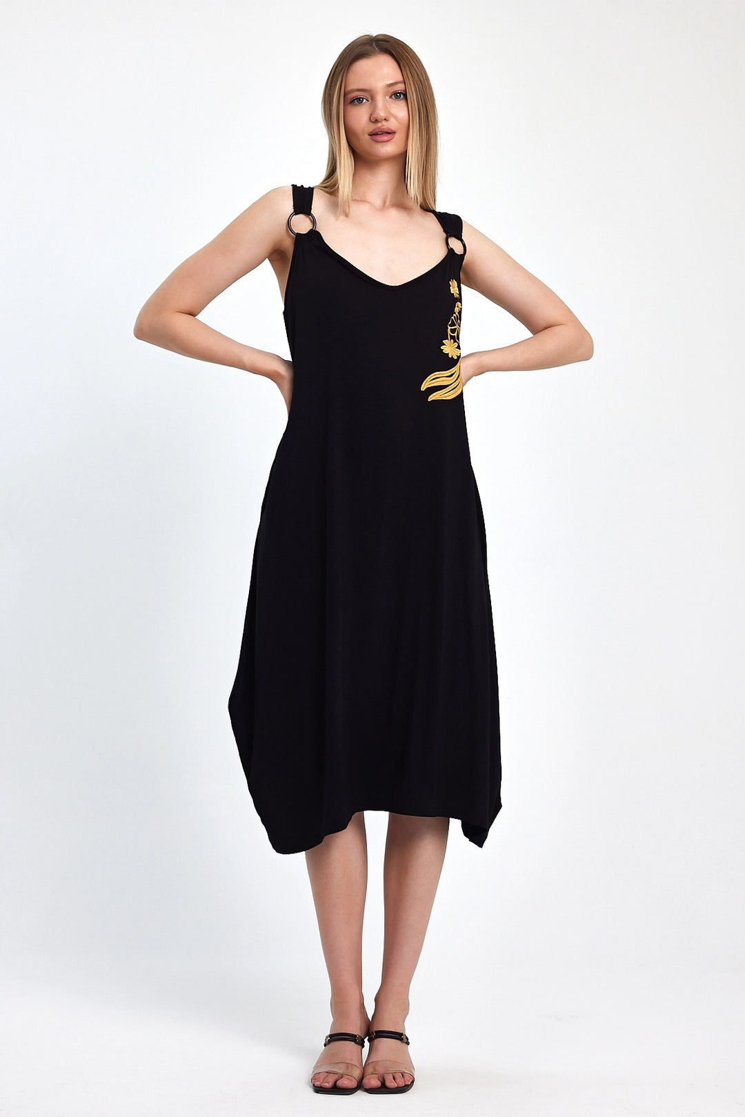 Maxi Boy Black Embroidered Knitted Viscose Dress BCVL-251039 - National City