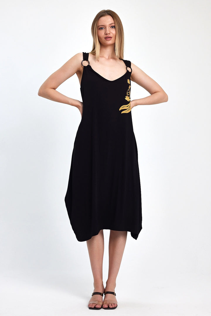 Maxi Boy Black Embroidered Knitted Viscose Dress BCVL-251039 - National City
