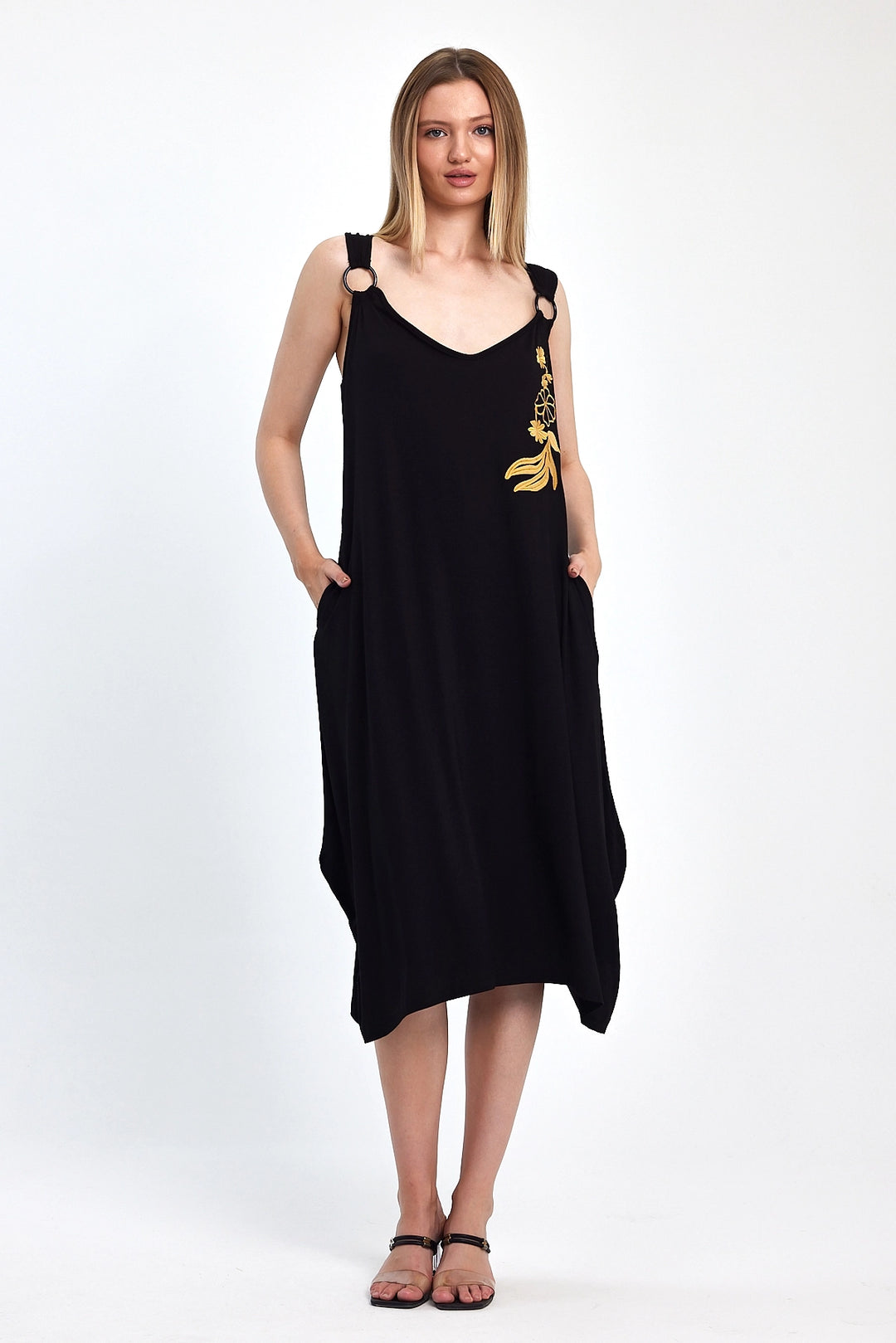 Maxi Boy Black Embroidered Knitted Viscose Dress BCVL-251039 - National City