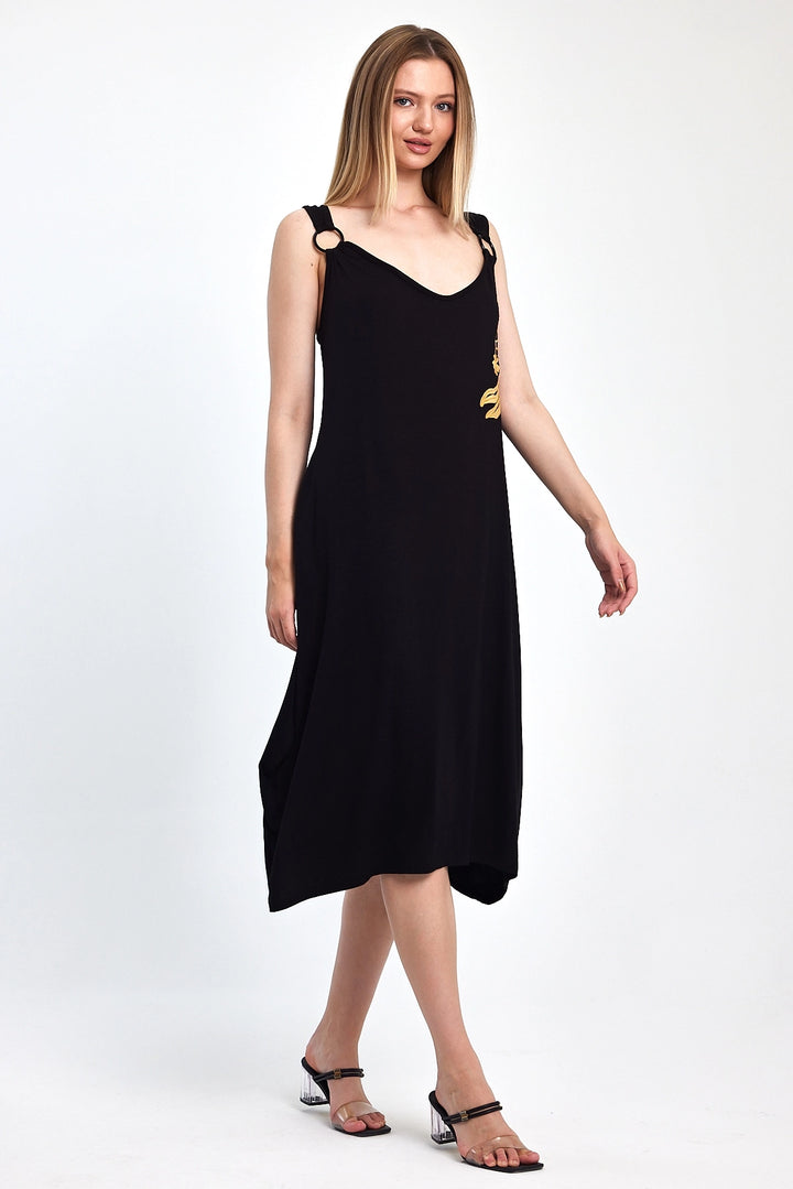 Maxi Boy Black Embroidered Knitted Viscose Dress BCVL-251039 - National City