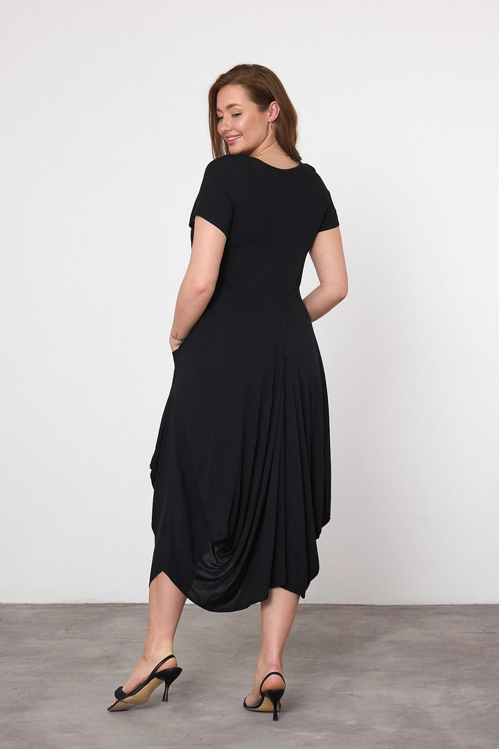 Maxi Boy Black Embroidered Knitted Viscose Dress BCVL-25V036 - Murfreesboro