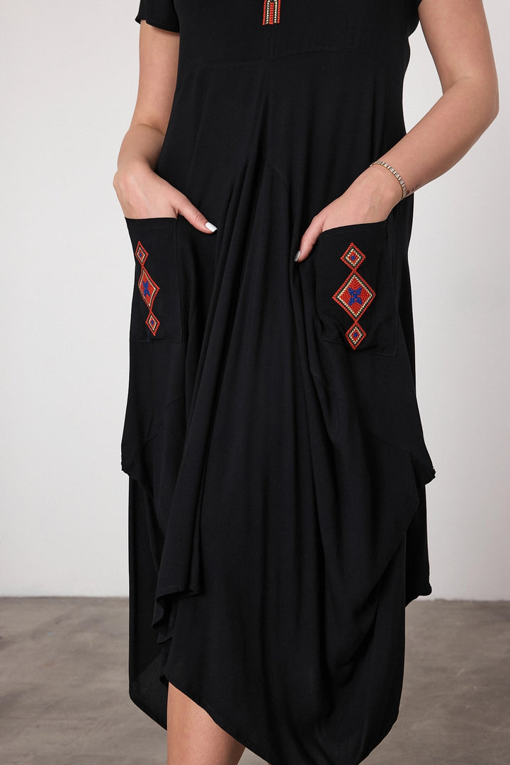 Maxi Boy Black Embroidered Knitted Viscose Dress BCVL-25V036 - Murfreesboro