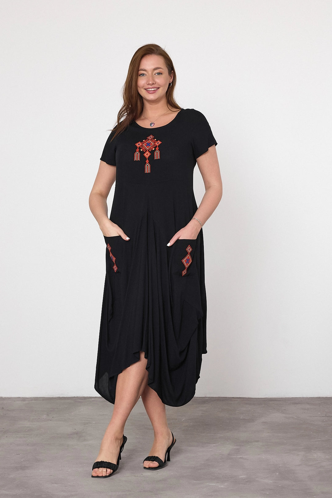 Maxi Boy Black Embroidered Knitted Viscose Dress BCVL-25V036 - Murfreesboro