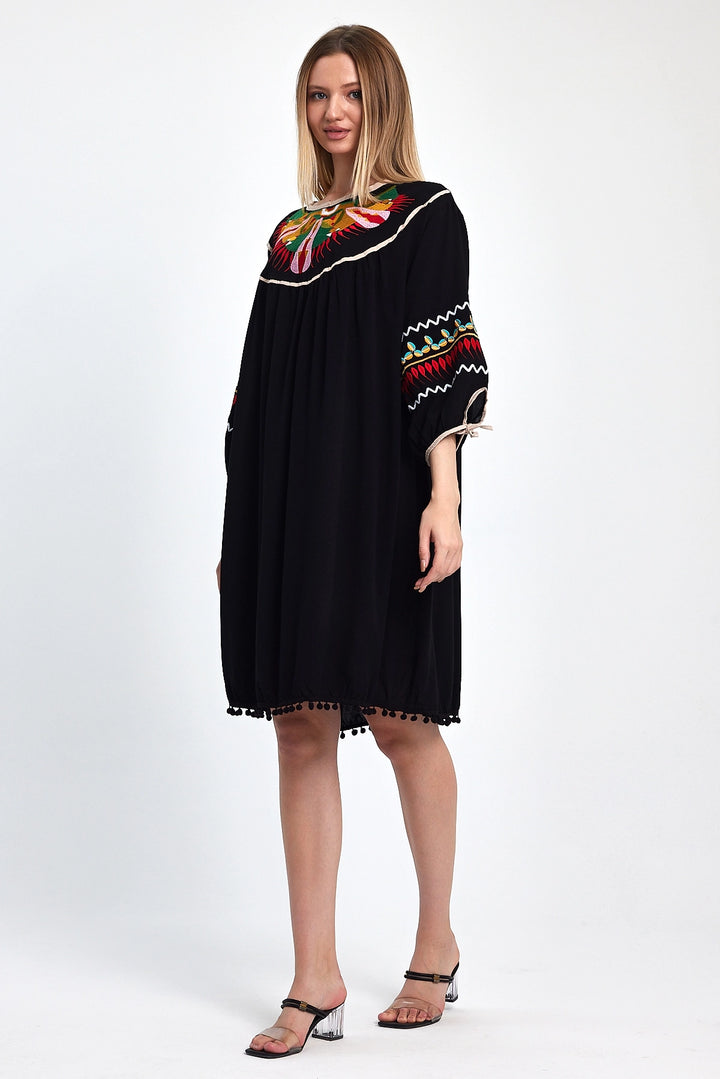 Maxi Boy Black Embroidered Tassel Woven Viscose Dress BCVL-251001 - Villa Victoria