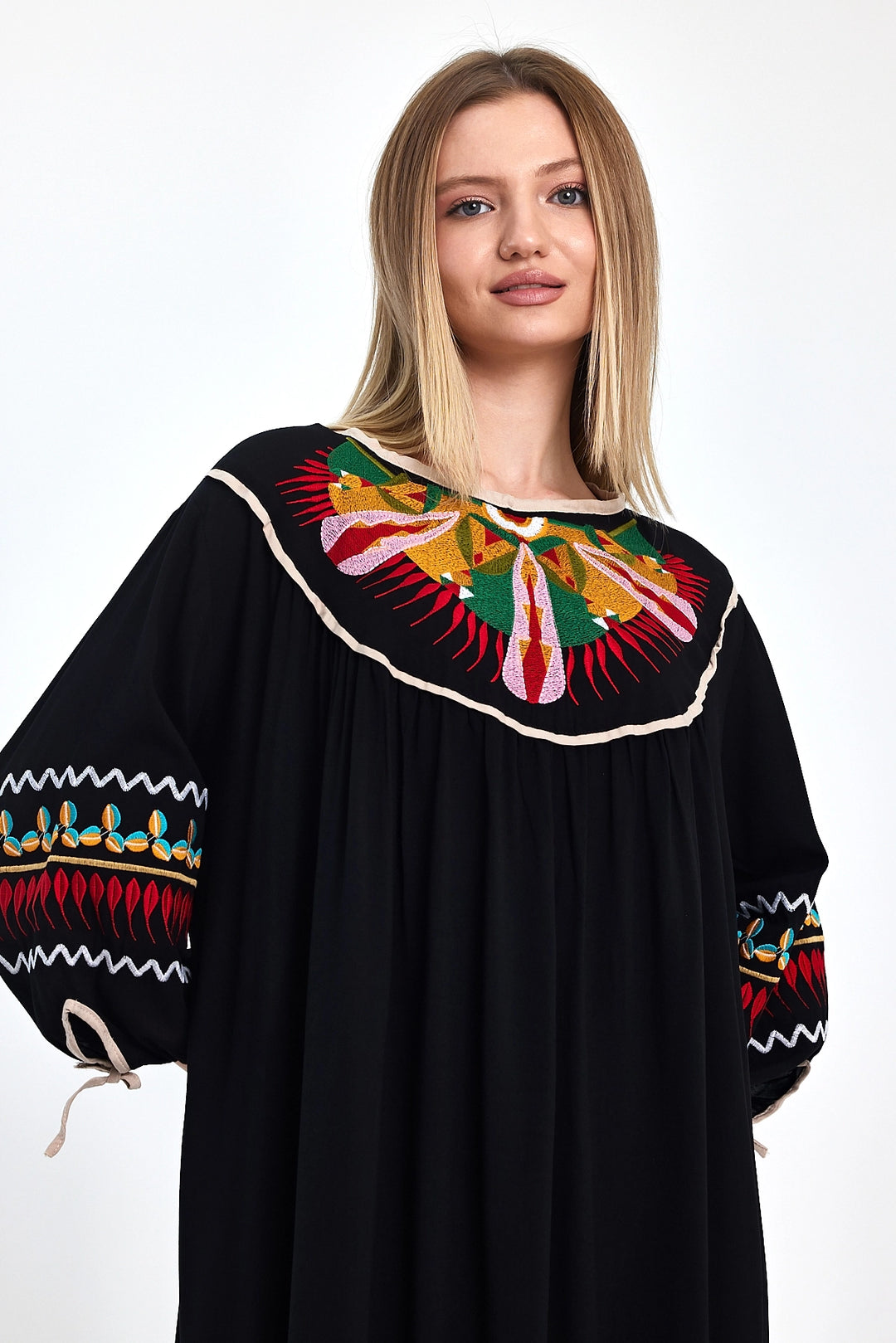 Maxi Boy Black Embroidered Tassel Woven Viscose Dress BCVL-251001 - Villa Victoria