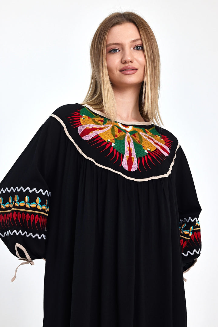 Maxi Boy Black Embroidered Tassel Woven Viscose Dress BCVL-251001 - Villa Victoria