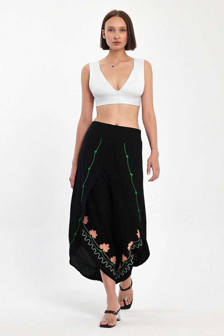 Maxi Boy Black Embroidered Viscose Woven Baggy Pants BCVL-251003 - Monterotondo