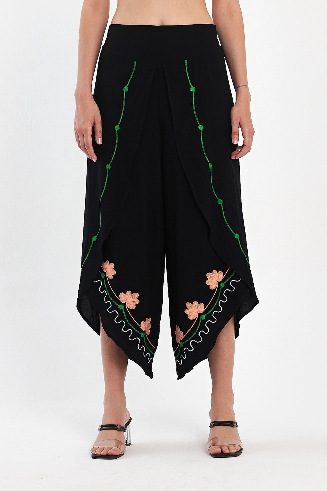 Maxi Boy Black Embroidered Viscose Woven Baggy Pants BCVL-251003 - Monterotondo