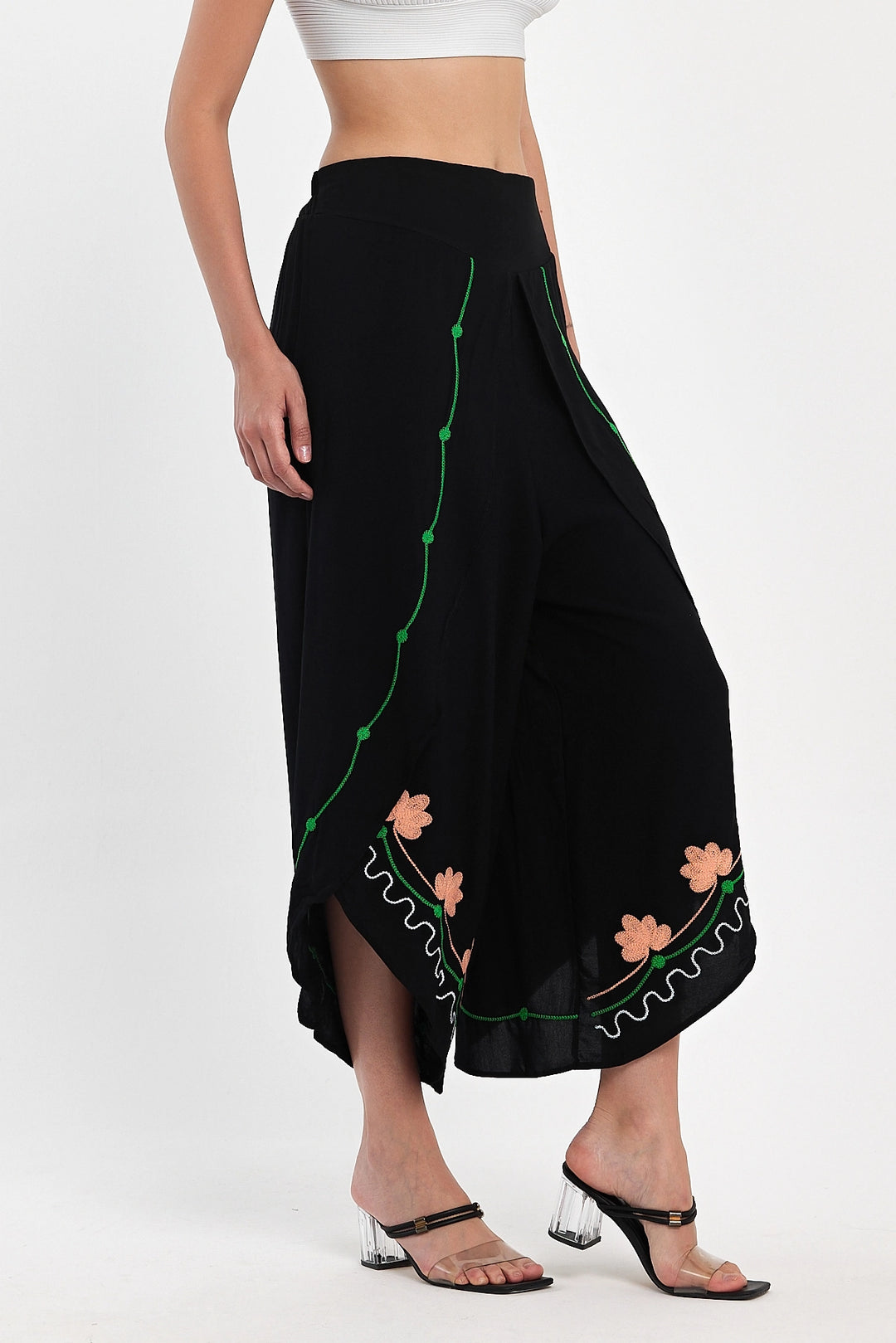 Maxi Boy Black Embroidered Viscose Woven Baggy Pants BCVL-251003 - Monterotondo