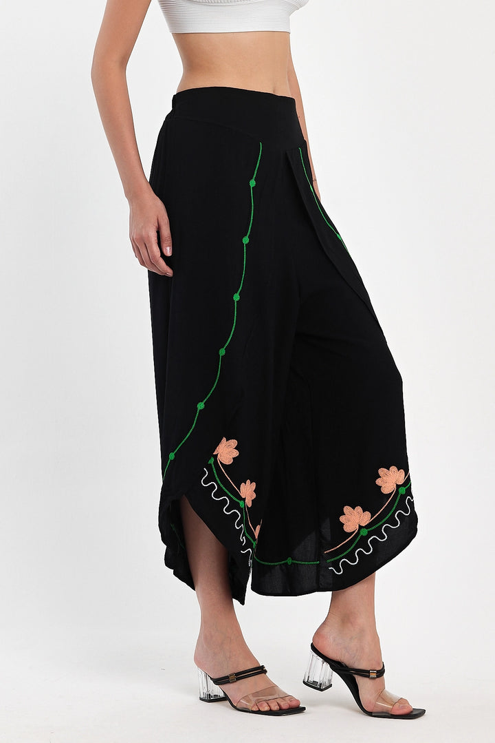 Maxi Boy Black Embroidered Viscose Woven Baggy Pants BCVL-251003 - Monterotondo