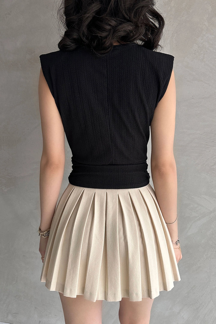 Black Padded Shoulder Belted Ruffled Blouse BCDF-252164 - Rocky Mount