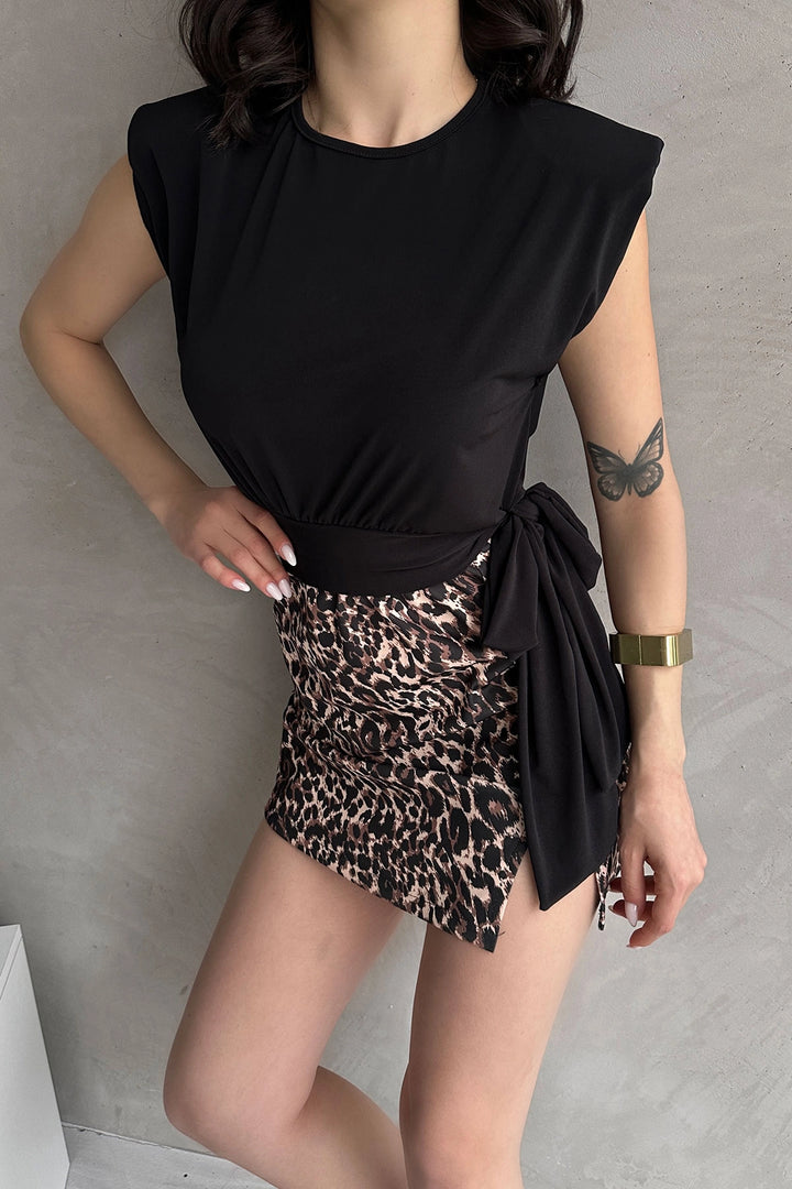 Black Shoulder Padded Waist Belted Blouse BCDF-252160 - Rotorua