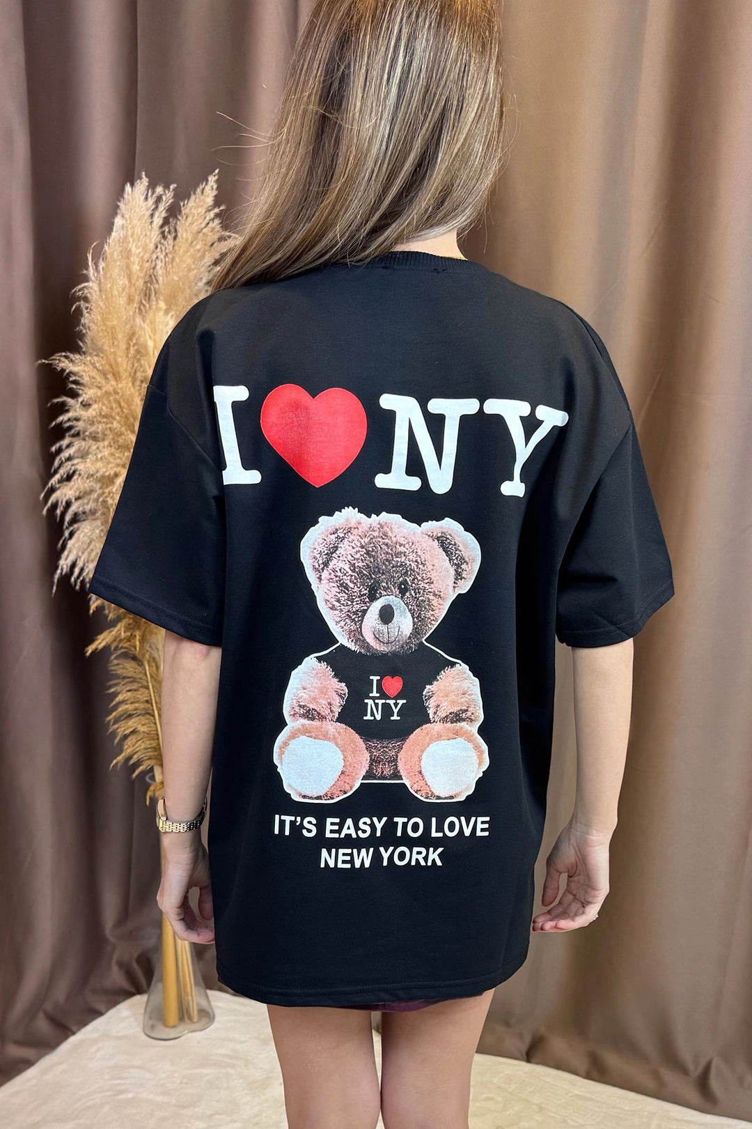 Black Front and Back Bear Printed Love Ny 2 Thread Knit T-shirt BCCL-253007 - Alcalá de Guadaira