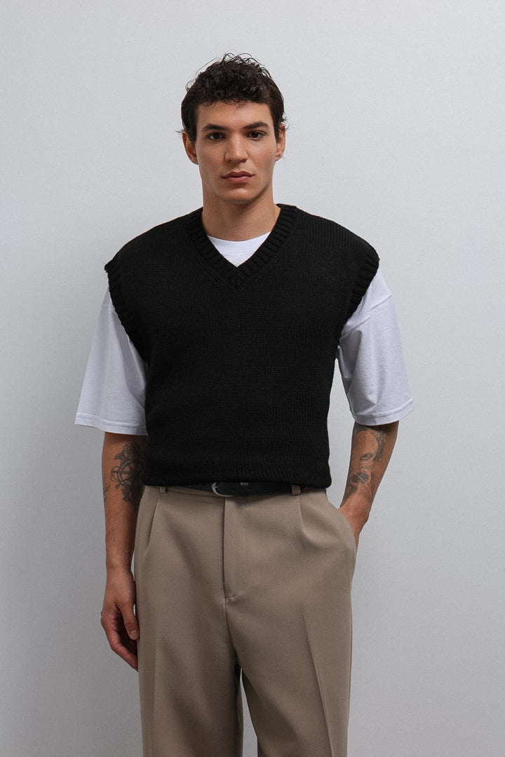 ANT Antioch Black Knitted Men's Sweater Vest - Sutton Coldfield