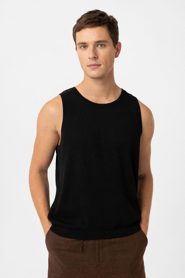 ANT Antioch Black Knitted Texture Men's Tank Top - Montpellier