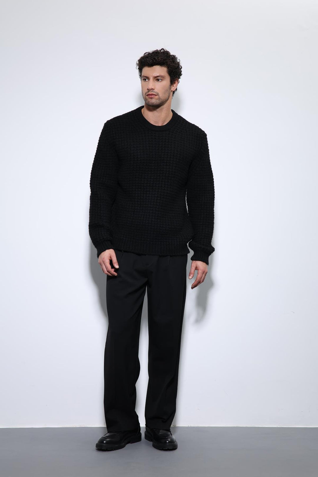 ANT Antioch Black Knitted Texture Men's Sweater - Mouscron
