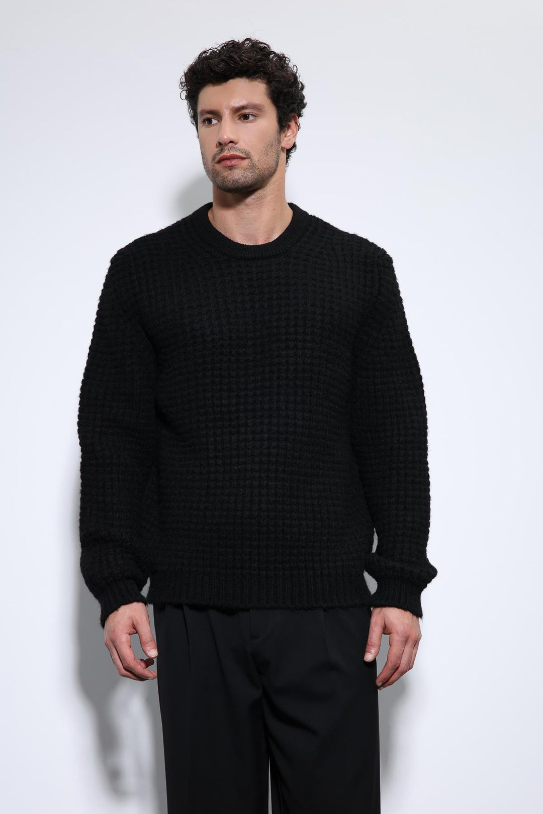 ANT Antioch Black Knitted Texture Men's Sweater - Mouscron