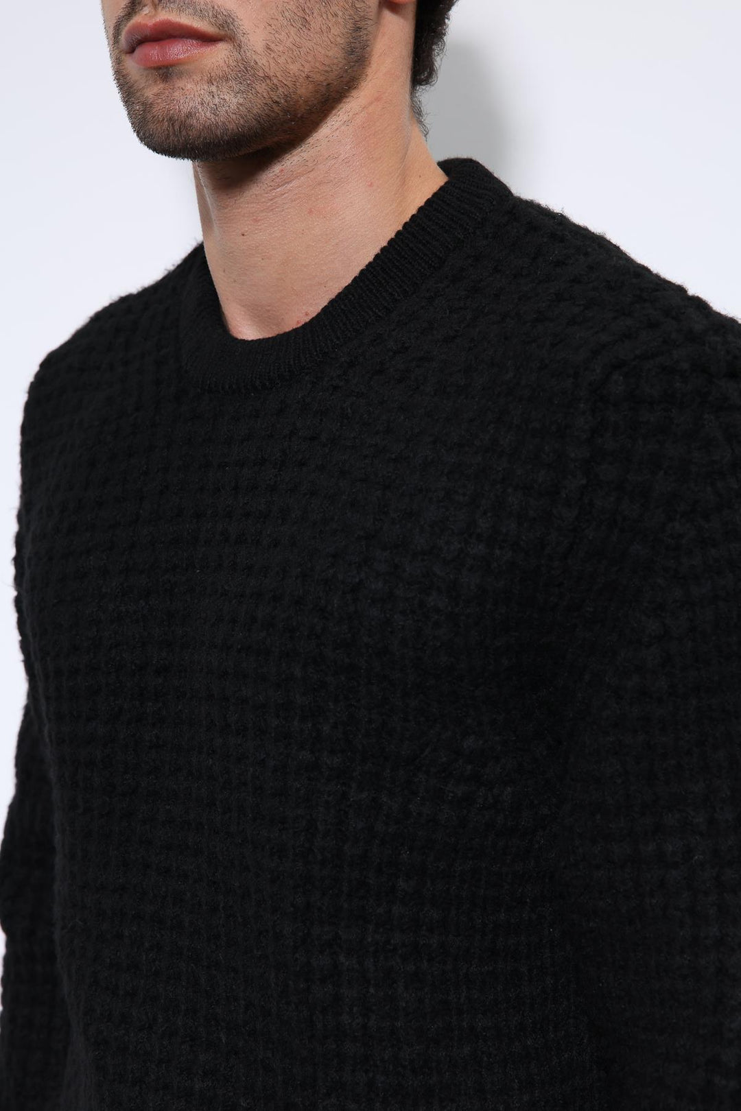 ANT Antioch Black Knitted Texture Men's Sweater - Mouscron