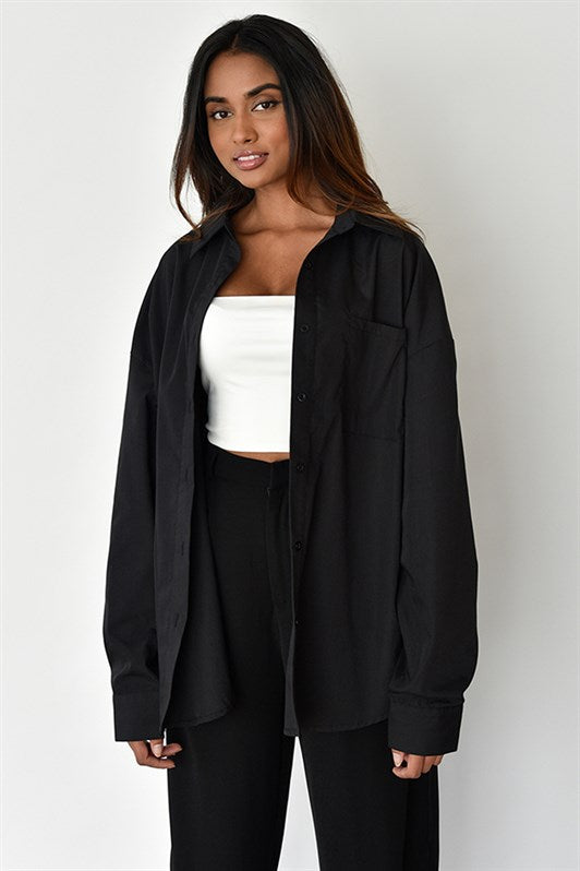 MDX Black Oversize Basic Pocket Poplin Shirt MG1530 - Nijkerk