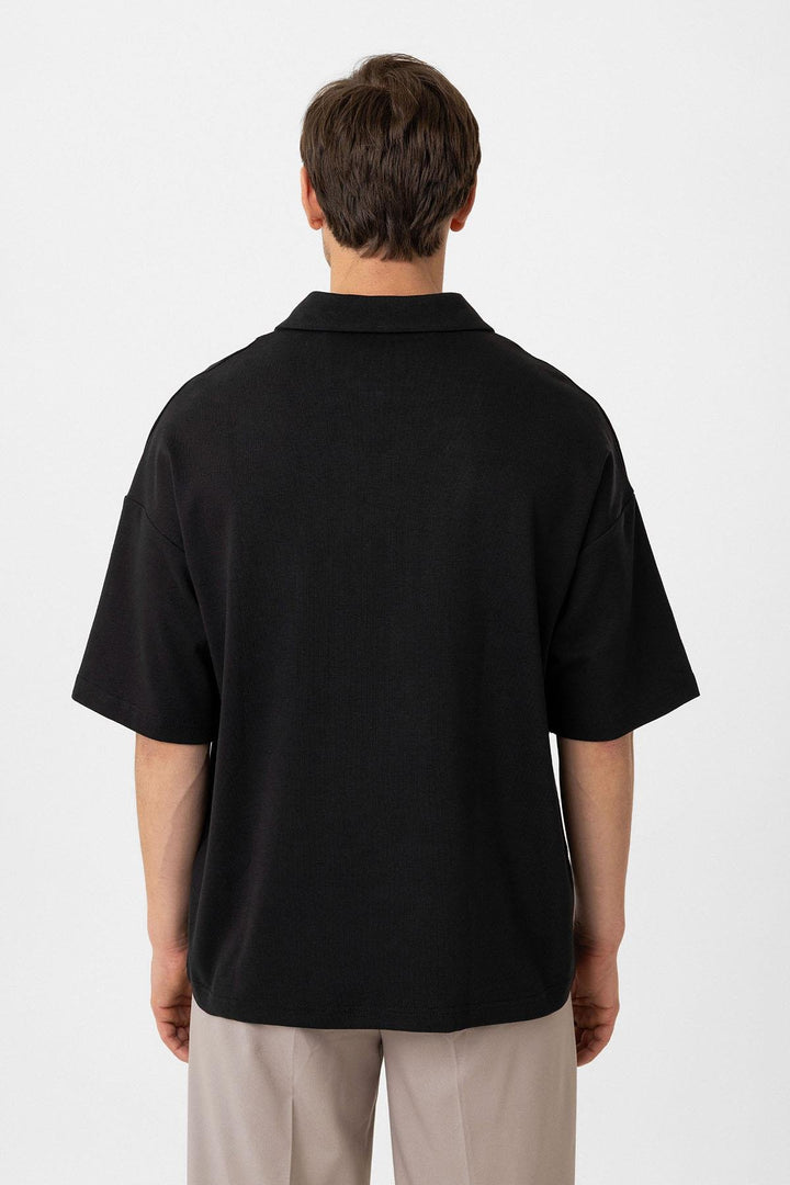 ANT Antioch Siyah Oversize Polo Yaka Fermuarlı Erkek T-Shirt - Sayula