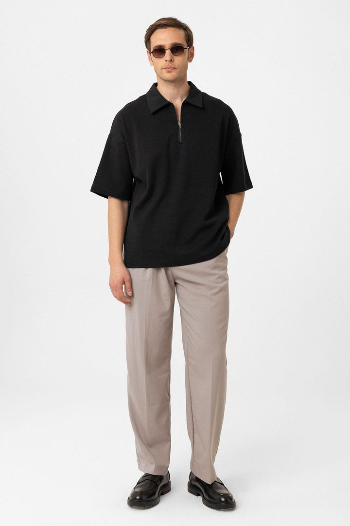 ANT Antioch Siyah Oversize Polo Yaka Fermuarlı Erkek T-Shirt - Sayula