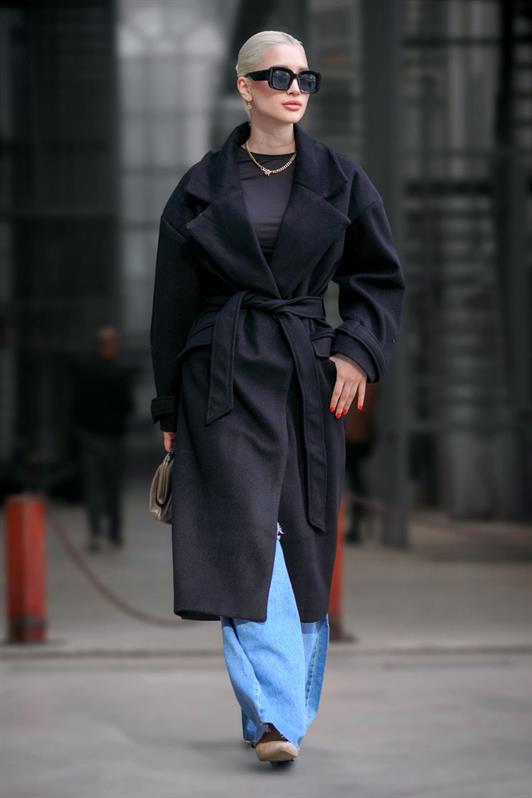 MDX Black Oversize Long Women's Coat MG1584 - Hagen