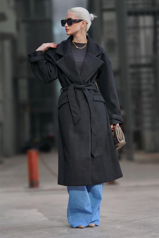 MDX Black Oversize Long Women's Coat MG1584 - Hagen