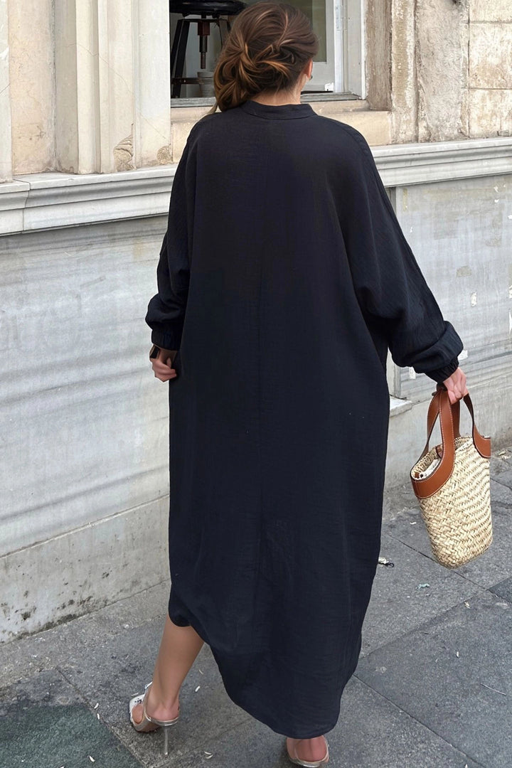 Black Oversize Half Buttoned Dress BCBSK-25700-3515 - West Covina