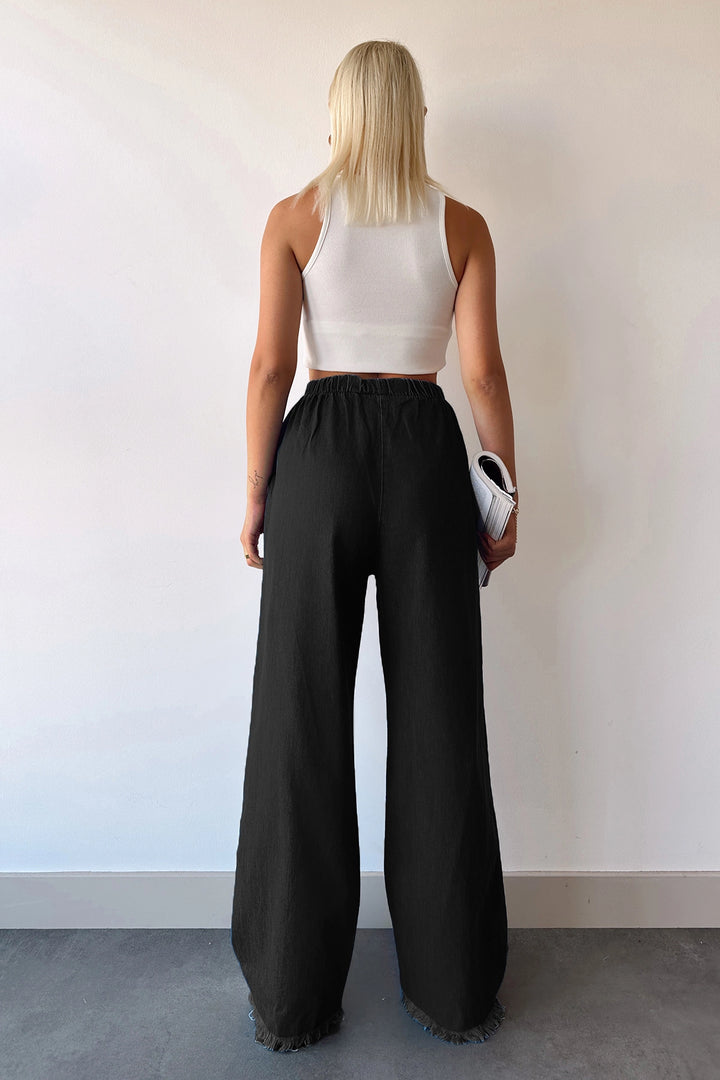 Black Flared Palazzo Pants with Tassels BCDF-231101 - Castelo Branco